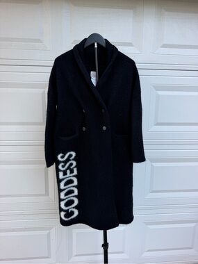 Hara Inner Goddess Black Wool Alpaca Blend Double Breasted Coat S/M